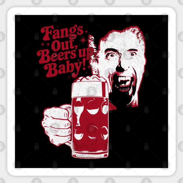 Fangs Out, Beers Up – Vintage Dracula Drinker Design Sticker by Joaddo